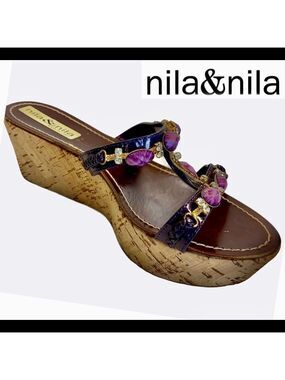 Nils & Nila purple rhinestone and jewel sandals platform cork